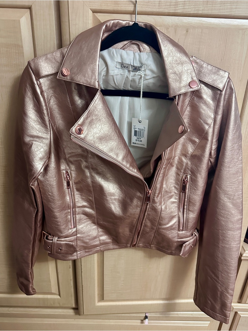 Dex Metallic Rose Gold Moto Jacket